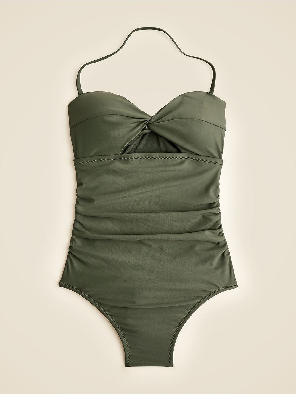 NWT J. Crew Olive Green Long Torso One-Piece Swimsuit with Removable Straps